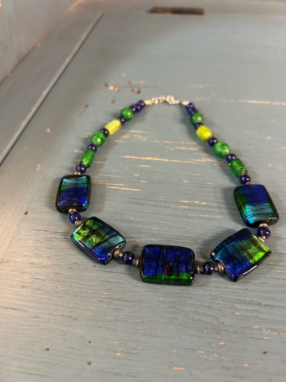 Murano Blue and Green Dichroic Glass Necklace - Picture 7 of 8